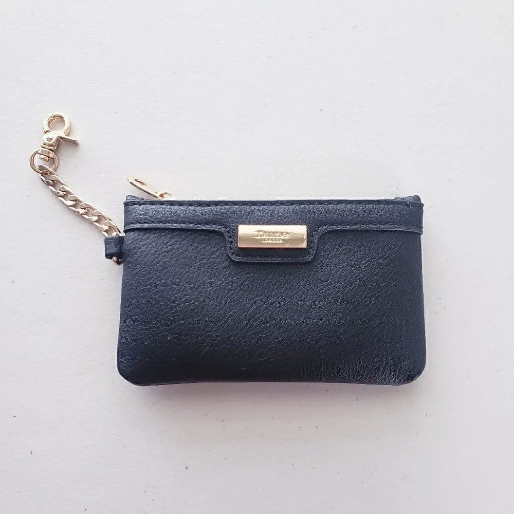 Dune London Black Leather Coin Purse Small 3 x 5 Wallet Gold Hardware